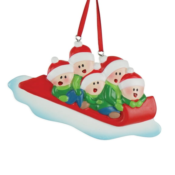 Family Sledding Family Of 5 Christmas Resin Ornament