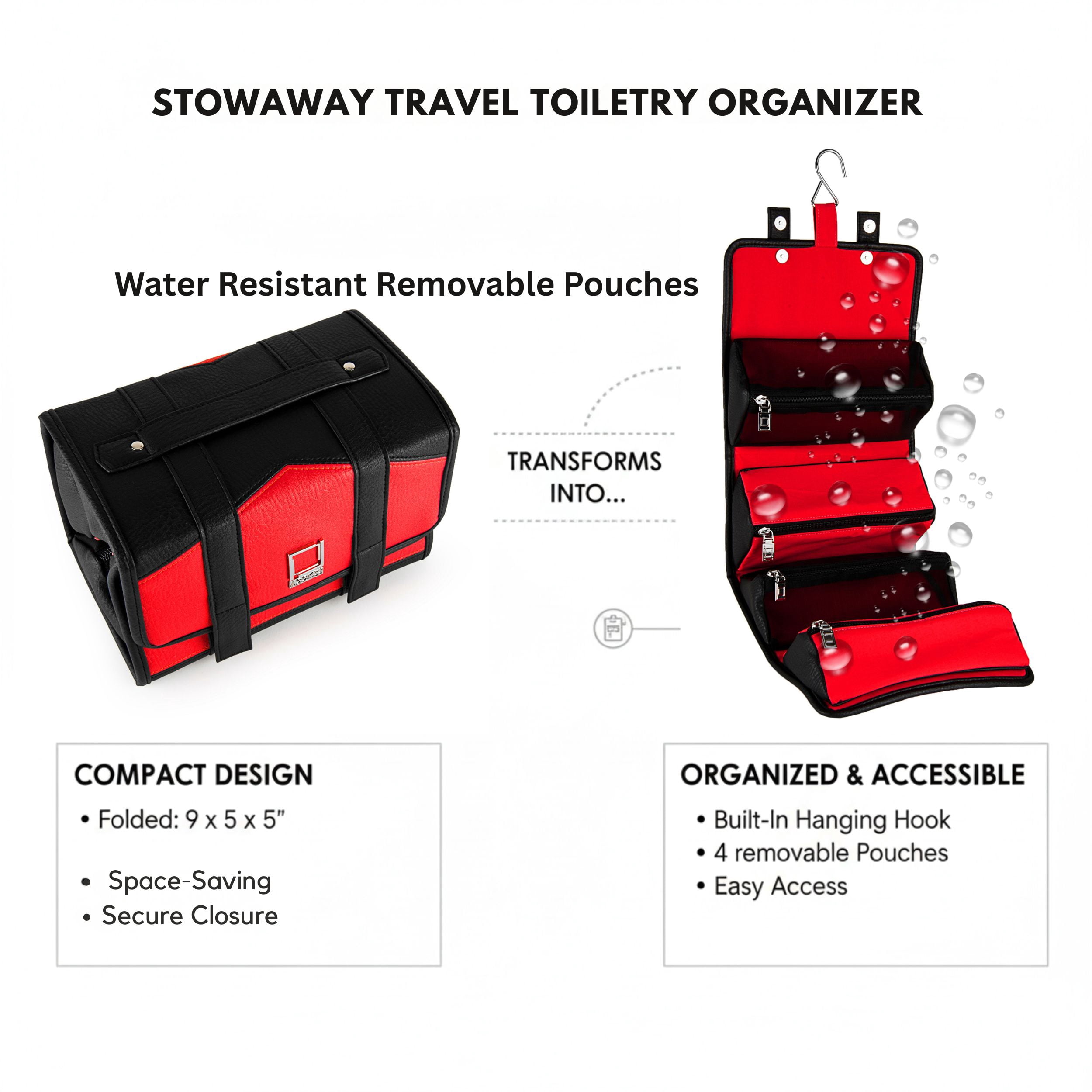 Compact Hanging Travel Toiletry Bag – Fold-Flat Organizer with Multiple Pockets, Water-Repellent Case for Travel & Everyday Use
