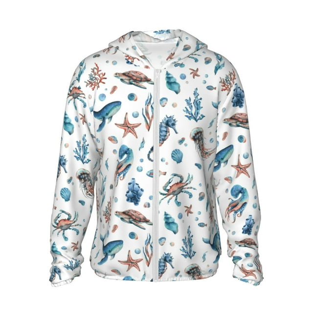 Disketp Animaux sous-Marins pour Hommes Protection Solaire Chandail à Capuchon Performance Manches Longues Pêche Extérieur Léger-Xx-Grand
