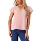 thumbnail image 1 of BLUSA V DE CUELLO EN LACE CROCHET CON VOLANTES Y MANGAS CORTAS PARA MUJER, PUNTOS SUIZOS, ROSA S, 1 of 6