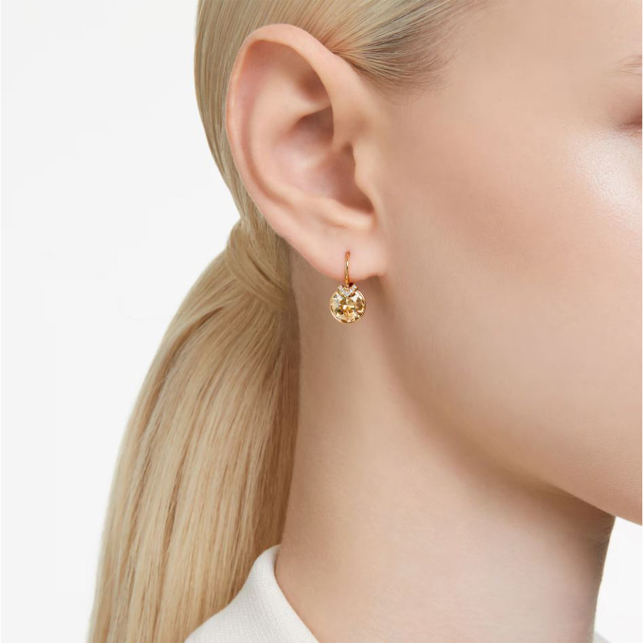Swarovski Bella V drop earrings Round cut, Gold tone, Gold-tone plated 5662093