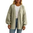 thumbnail image 6 of Stichou Womens Oversized Cardigan Sweaters 2025 Fall Long Lantern Sleeve Loose Chunky Knit Open Front Lightweight Sweater Light Green M, 6 of 7