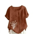 thumbnail image 5 of QUNYINEY Dandelion Tshirts Shirts for Women Casual Crew Neck Short Sleeve Tops Button Cotton Linen Loose Pullover Women Tops, 5 of 5