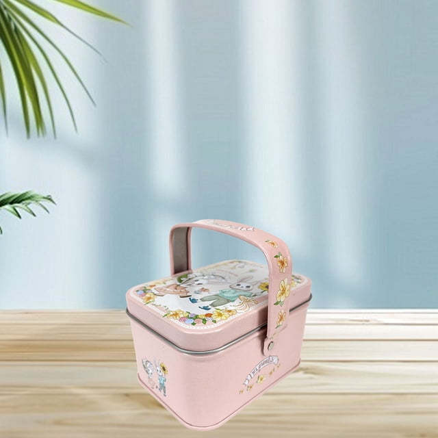 Handheld Tin Box,Cute Strawberry Candy Tin Container Empty Metal Tins Box with Handle Rectangle Storage Can Treat for Christmas Wedding,F