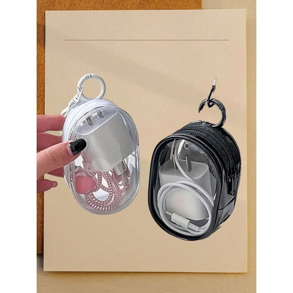 2pcs Clear Mini Keychain Storage Bag - 10.5cm Portable Data Cable & Earbud Case