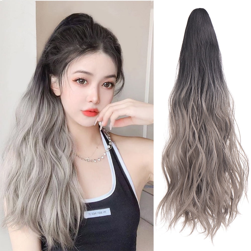 18-inch Synthetic ponytail hair extension wig gradient  water ripple claw clip in long curly wavy ponytail hairpiece for women