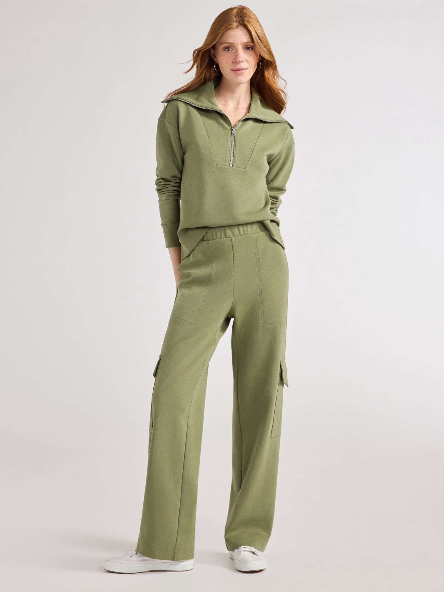 Free Assembly Women's and Women's Plus Wide Leg Knit Cargo Pants, 30” Inseam, Sizes XS-4X