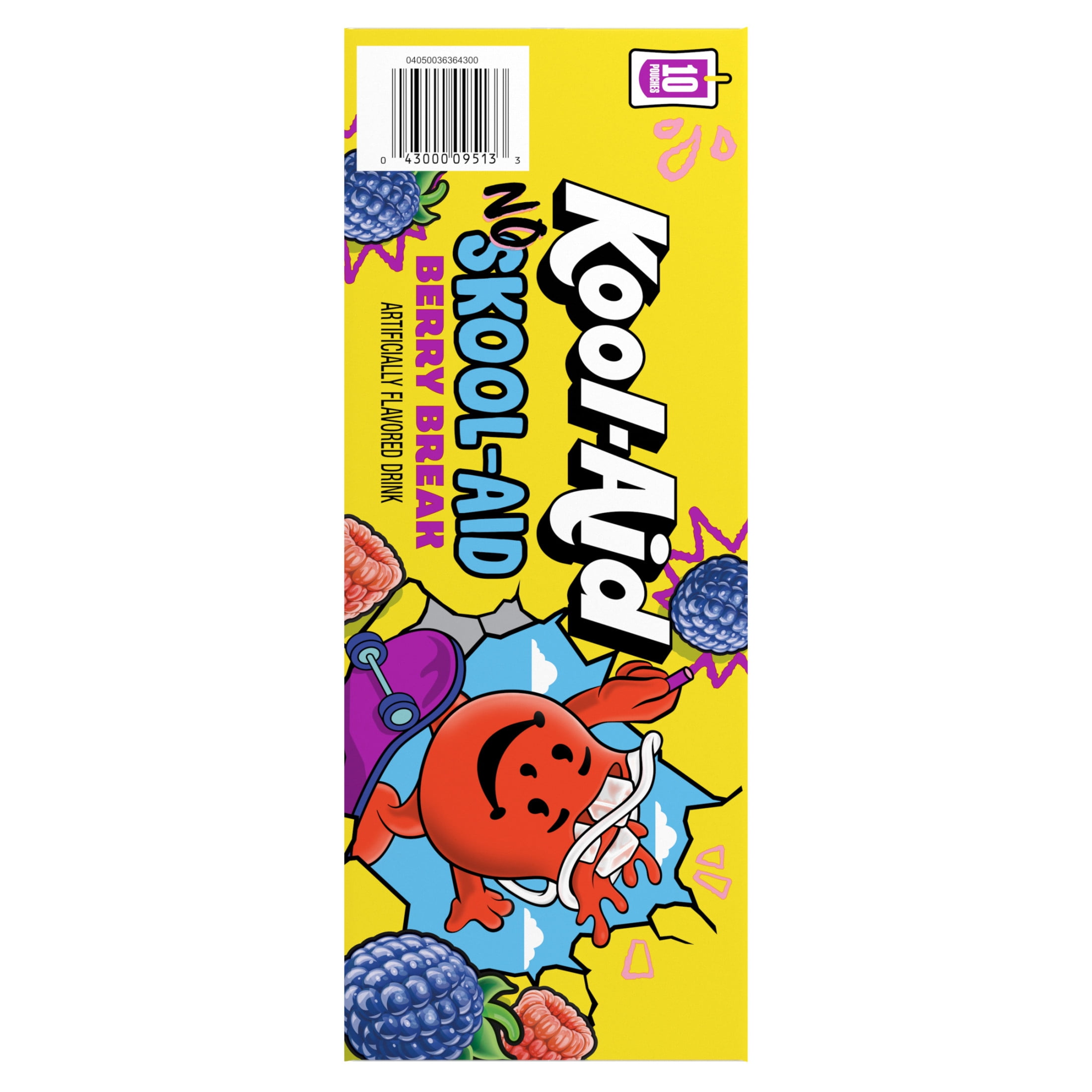 Kool-Aid No Skool-Aid Artificially Flavored Drink, 10 Pouches, for School Lunches and On-the-Go Hydration, Berry Break Artificially Flavored, Excellent Source of Vitamin C, 6 fl oz