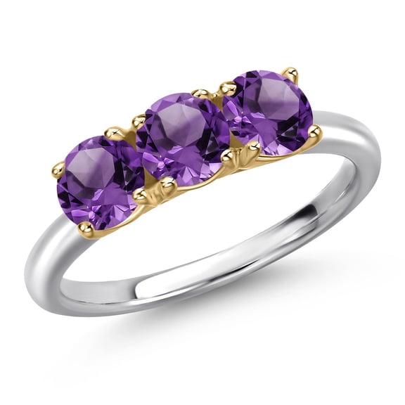 Gem Stone King 925 Silver and 10K Yellow Gold Purple Amethyst Engagement Ring for Women | 1.43 Cttw | Round 5MM | Gemstone February Birthstone | Size 7
