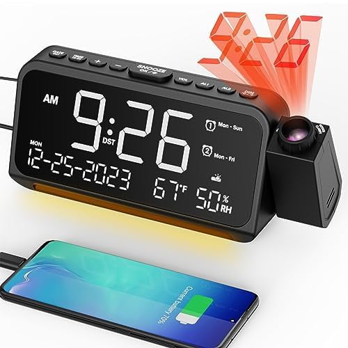 Reloj despertador de proyección Mesqool con luz nocturna y cargador USB