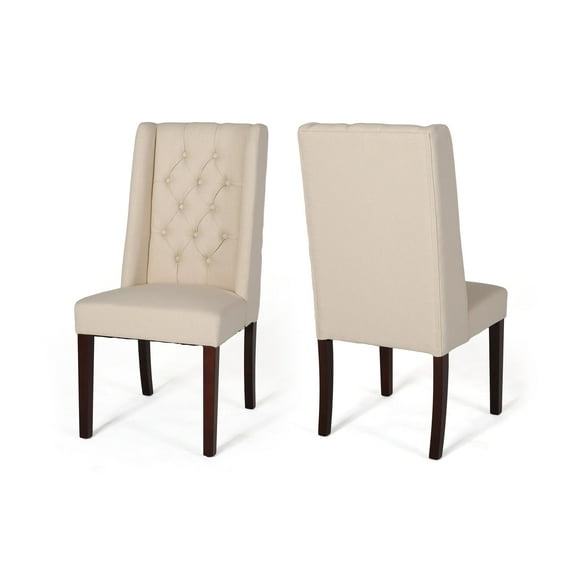 Tiffany Wooden Dining Chair with Fabric Cushions (Set of 2), Beige and Brown