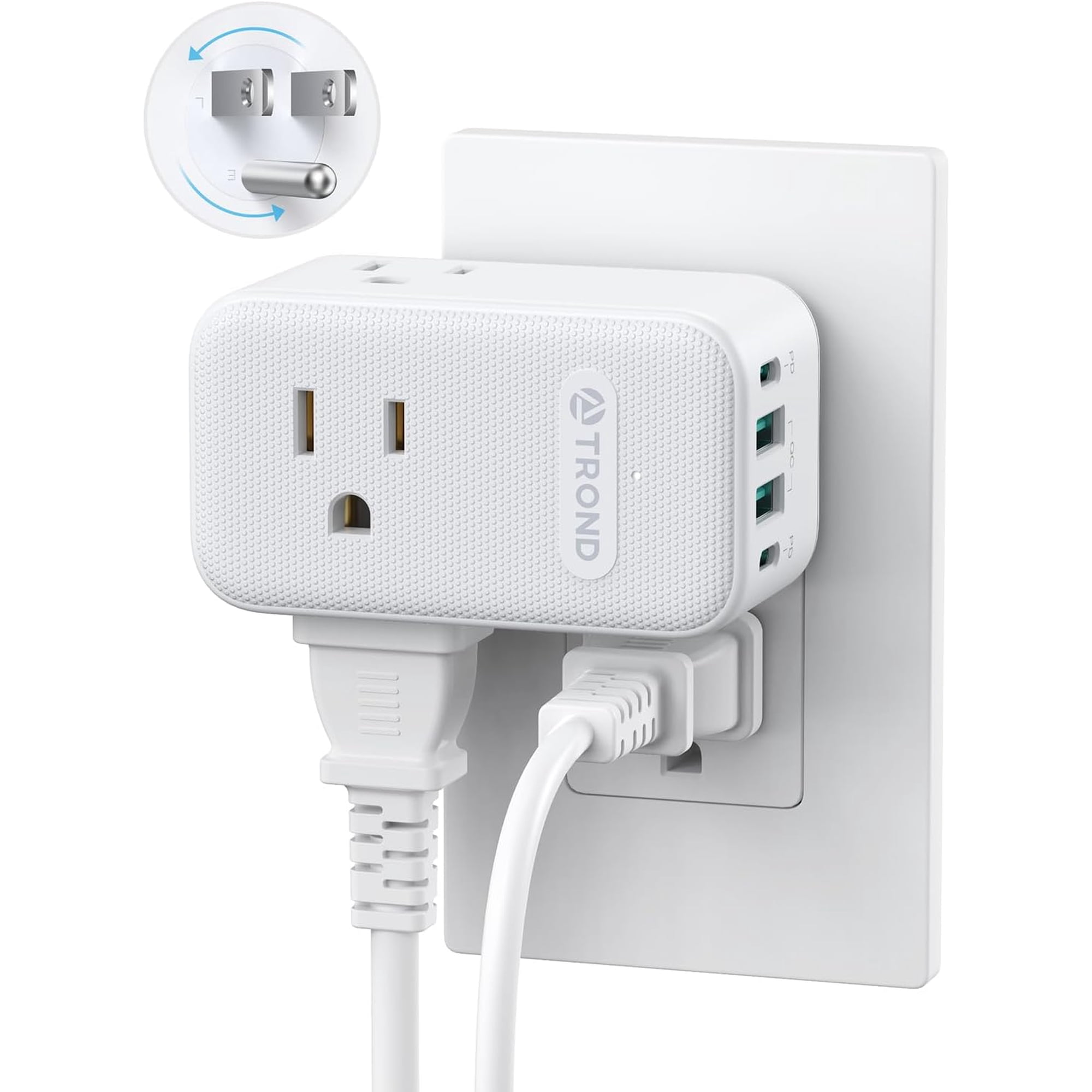 Outlet Extender with 2 PD 20W USB C Charger 3 AC Multi Plug Splitter 360 Rotating Plug Wall Socket Adapter A Small Charging Station for Kitchen Bathroom Cruise Essentials