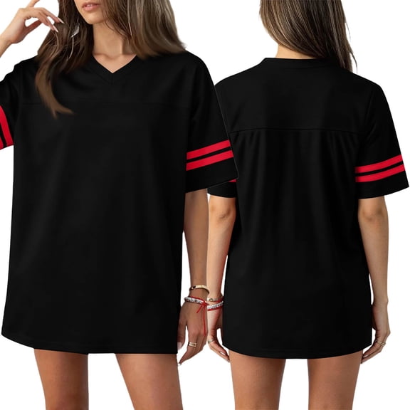 longantii Jersey Shirts for Women Y2k V Neck Short Sleeve Aesthetic Summer T-Shirt Casual Loose Streetwear Solid Color Practice Sports Tops Uniforms Black XS