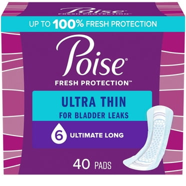 Poise Ultra Thin Incontinence Pads for Women, 6 Drop, Ultimate Absorbency, Long, 40 Count