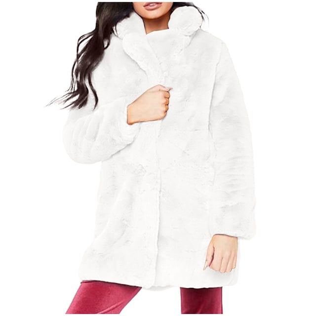 LSLJS Women Fashion Solid Pocket Color Jacket Plush Long Sleeves Lapel Coat
