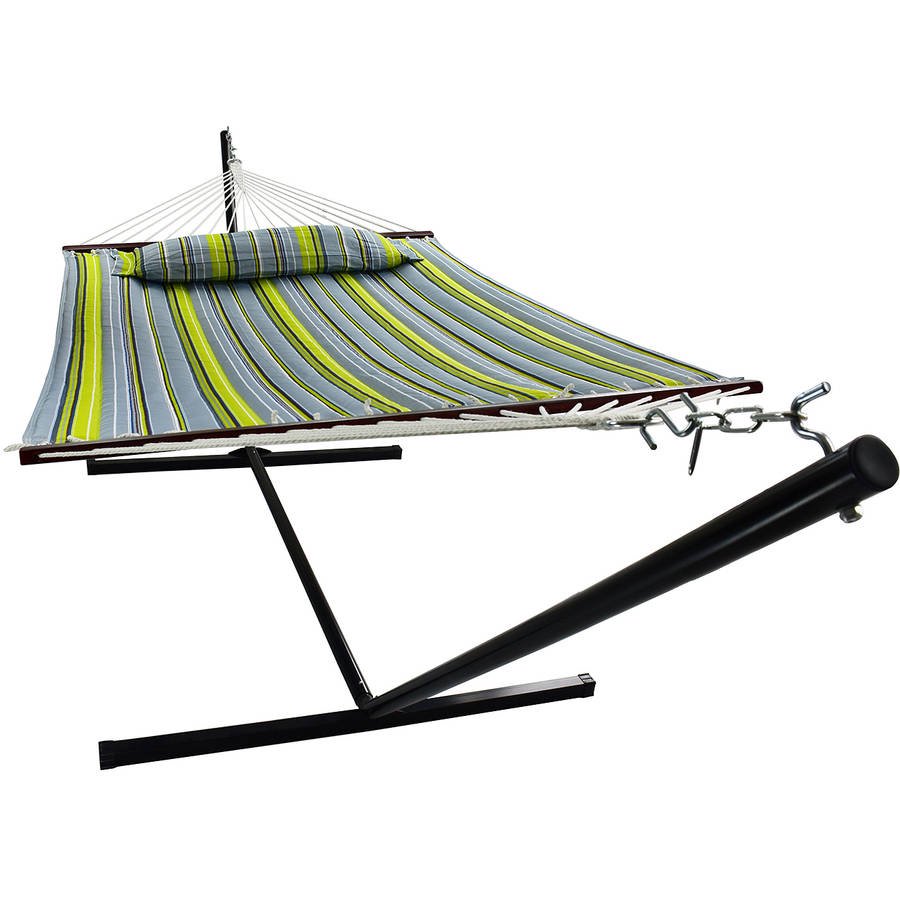 Hammock with Spreader Bars and Detachable Pillow, Heavy Duty, 450Pound Capacity