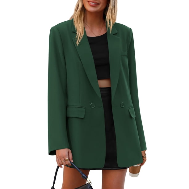 Blazer PRETTYGARDEN Verde Oscuro Doble Botonadura Talle Grande