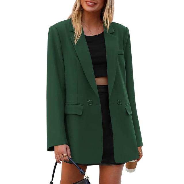 Blazer PRETTYGARDEN Verde Oscuro Cruzado Pequeño