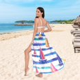 thumbnail image 6 of FORMRS Womens Long Sarong Beach Wrap Semi-Sheer Bikini Skirt Bathing Swimsuit Cover Up, Blue Hand Drawn Sailboats, 6 of 7
