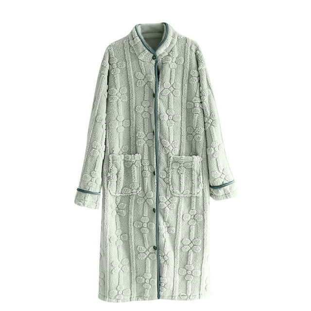 RXMEKW Robe de Nuit en Velours Doublée de Flanelle pour Femmes à Manches Longues, Col Rond, Mi-Longue, Bleu, Taille g