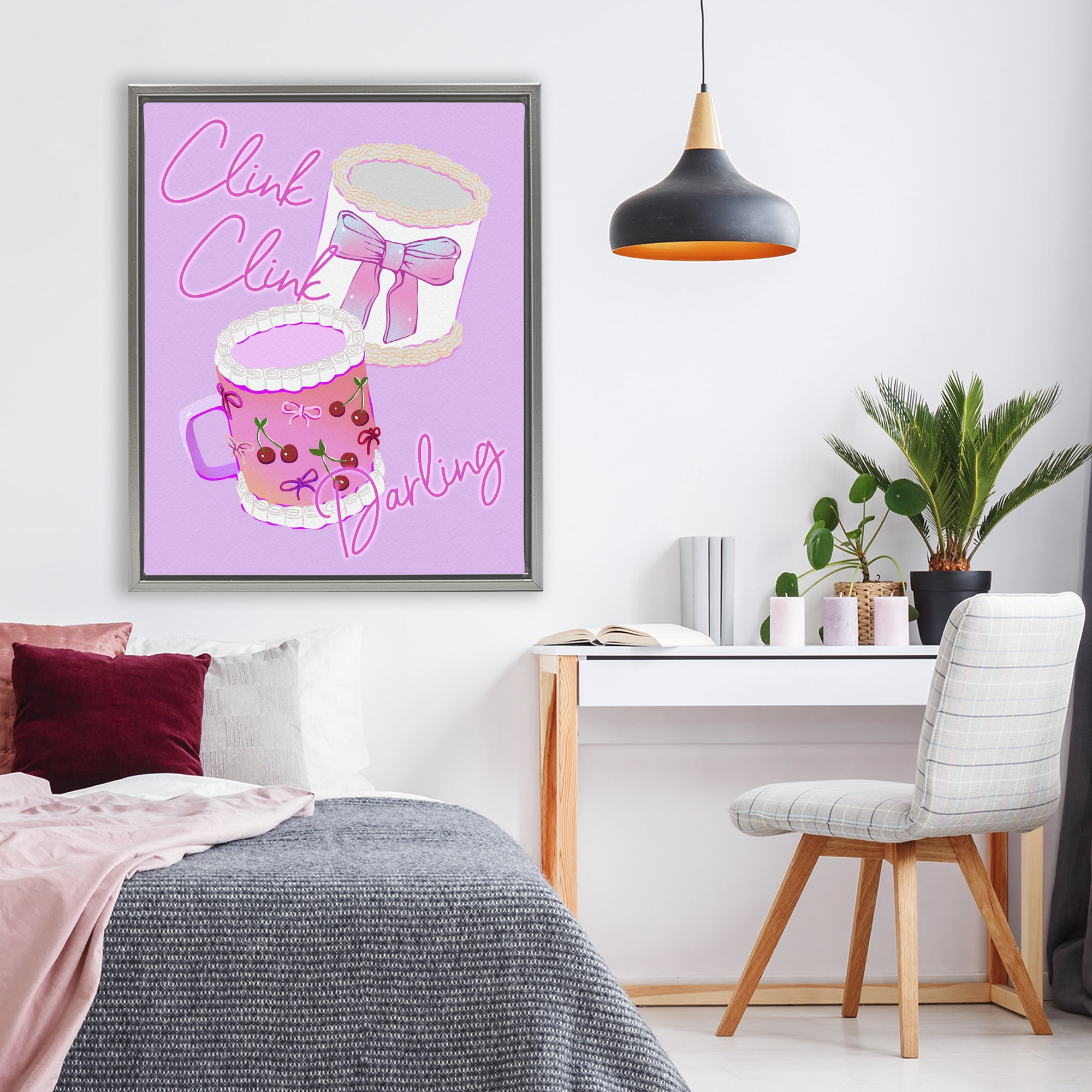 Stupell Industries Clink Darling Cherry Mug Gray Framed Floater Canvas Wall Art, design by Ziwei Li