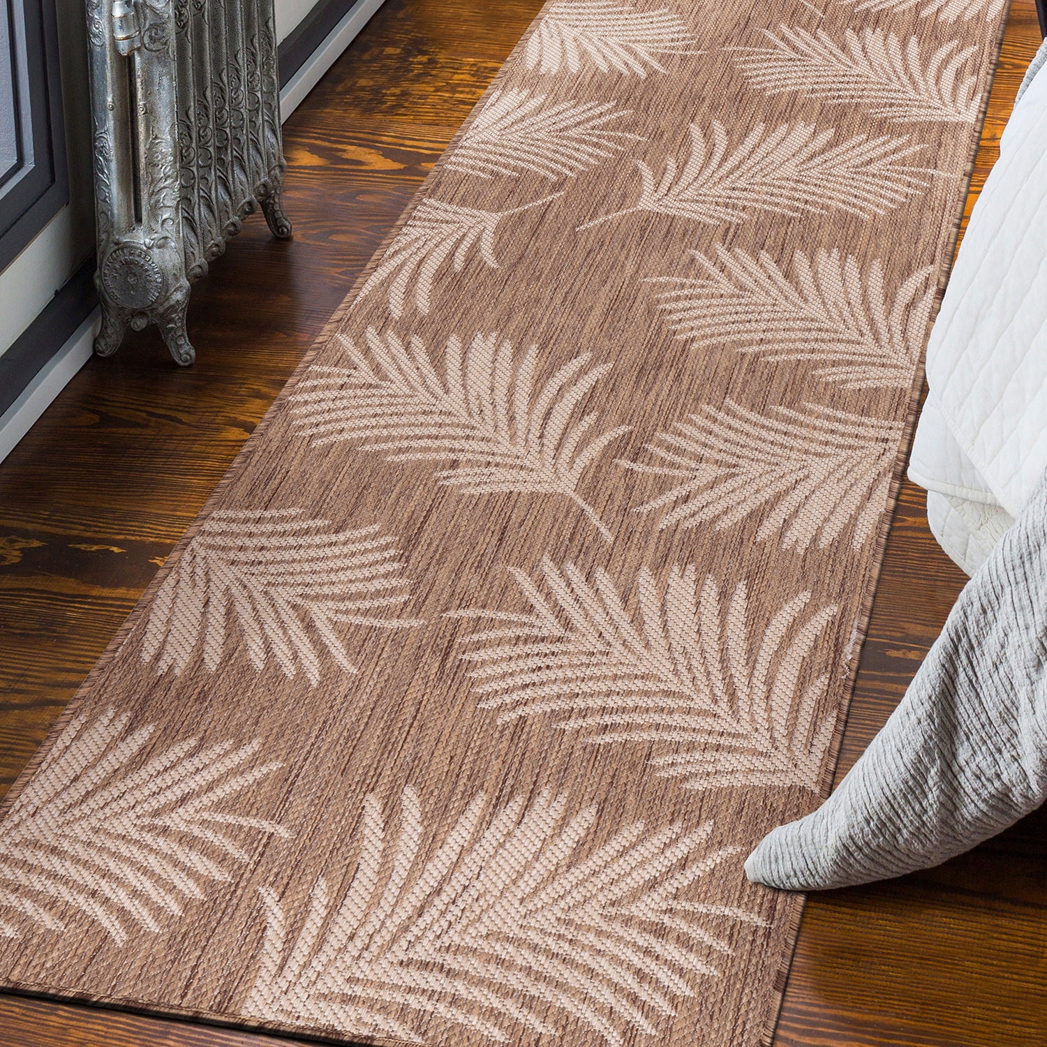 World Rug Gallery Contemporary Palm Leaves Textured Flat Weave Indoor/Outdoor Area Rug - BROWN 2'x7'