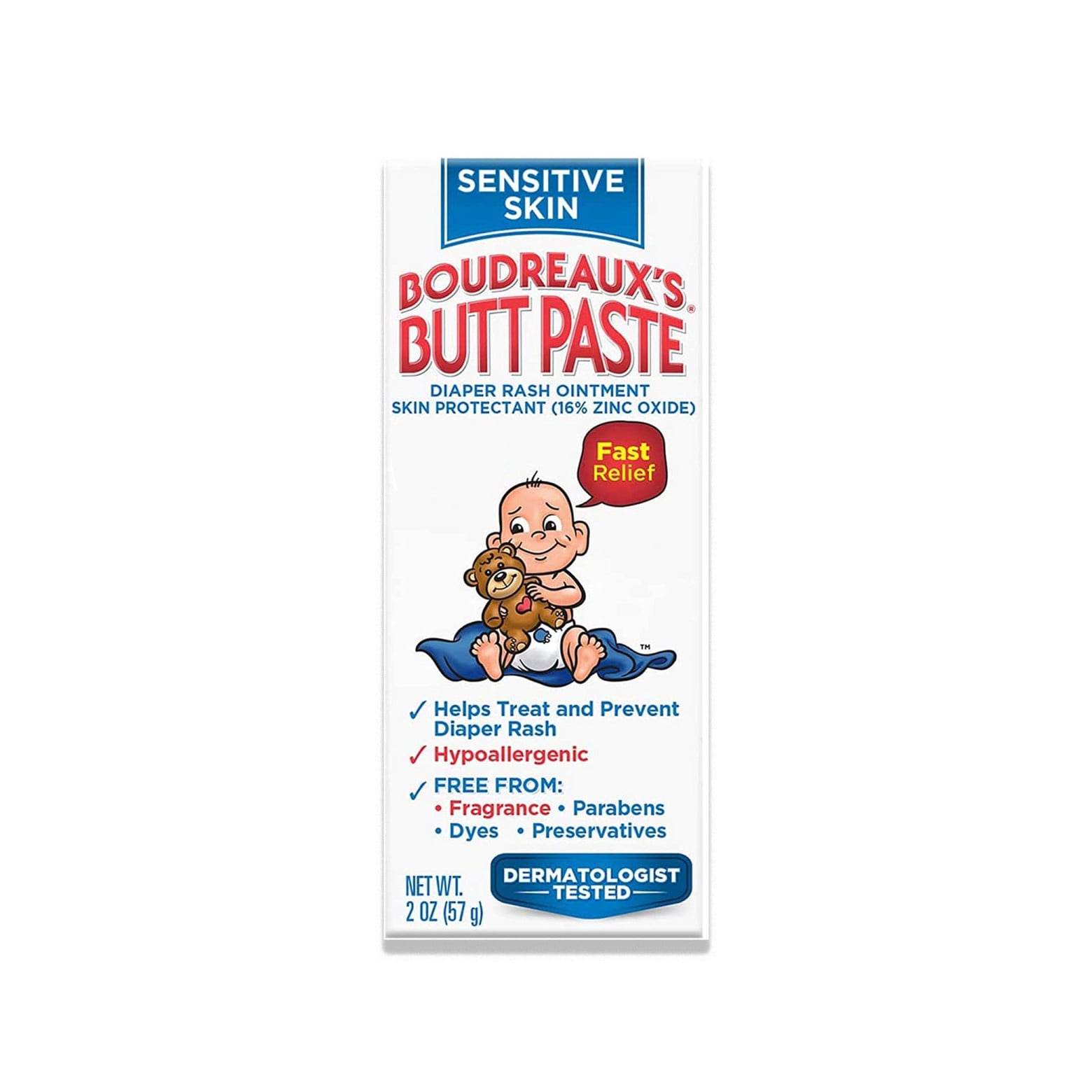 Boudreaux’s Butt Paste Diaper Rash Cream for Sensitive Skin with Zinc Oxide, Ointment for Baby, 2 oz