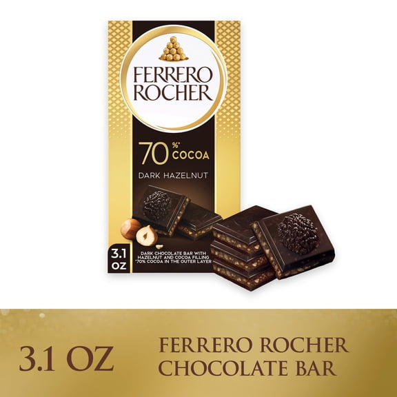 Ferrero Rocher premium chocolate bar, Dark Chocolate, Hazelnuts and Cocoa Filling, Perfect Self Treat, 3.1 oz