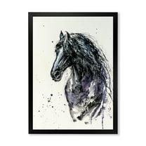 Designart 'Close Up of Friesian Horse With Long Manes' Farmhouse Framed Art Print