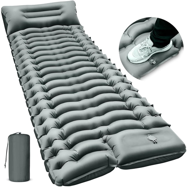 Camping Sleeping Pad, Ultralight Camping Mat with Pillow Built-in Foot Pump Inflatable Sleeping Pads Compact for Camping Backpacking Hiking Traveling Tent