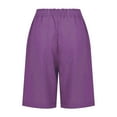 thumbnail image 4 of Pxkloy Dandelion Shorts for Women,Women's Bermuda Shorts Lightweight,Casual Womens Linen Cotton Elastic Waist Knee Length Curling Bermuda Shorts with Drawstring Purple,L, 4 of 4