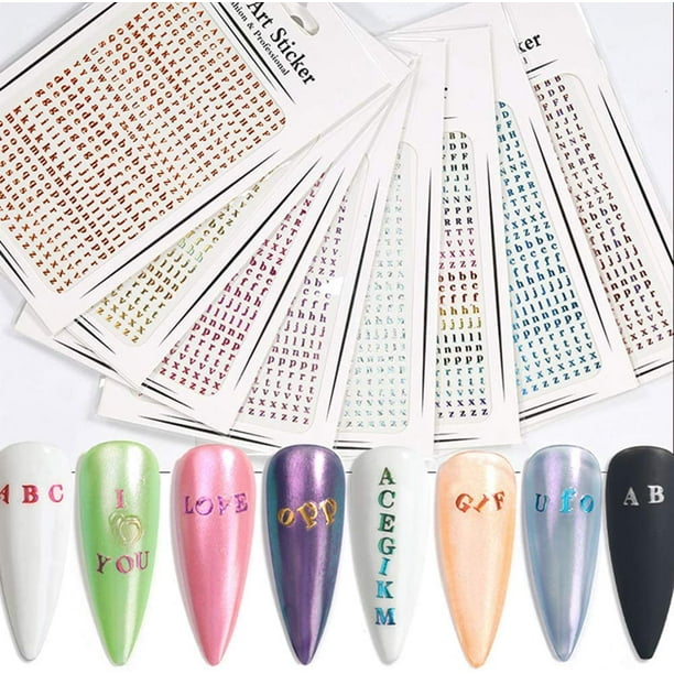 8 Sheets Holographic Letter Nail Art Sticker 26 Alphabets Nail