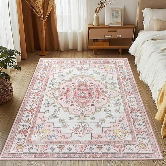 MOSISO 4x6 Area Rug for Living Room, Washable Non Slip Vintage National Area Rugs, Low Pile Carpet, Faux Wool Rectangular Area Rugs Carpet for Living Room Bedroom Dining Room, Home