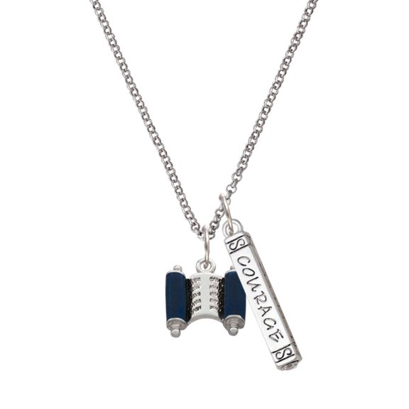 Delight Jewelry Silvertone Blue Torah Scroll Silvertone Courage Strength Wisdom Honesty Bar Charm Necklace, 23"