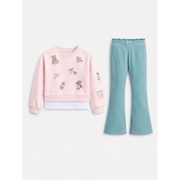 Wonder Nation Girls' Sweatshirt and Flare Leggings Set, 2-Piece, Sizes 4-10