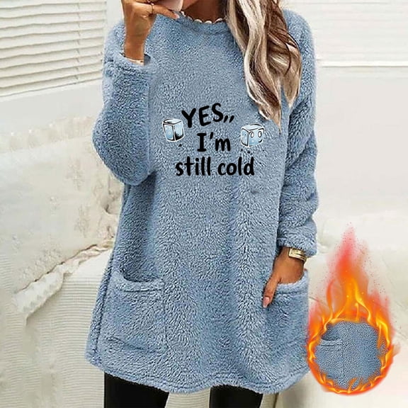 Womens Sherpa Fleece Pullover Long Sleeve Crewneck Sweatshirts 2026 Winter Fluffy Fuzzy Loungewear (Blue,S)