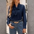thumbnail image 4 of Stichou Womens Blouses Professional Long Sleeve Shirts Bow Tie Neck Work Tops Business Casual Outfits Dark Blue 2XL, 4 of 4