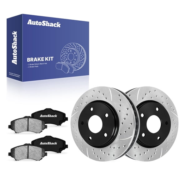 AutoShack Front Vented Drilled & Slotted E-Coated Brake Rotors   Ceramic Pads 6-PC Brake Kit Replacement for 2009-2013 Dodge Journey 2010-2011 Chrysler Town & Country ShadowGuard 11.89" (302 mm)
