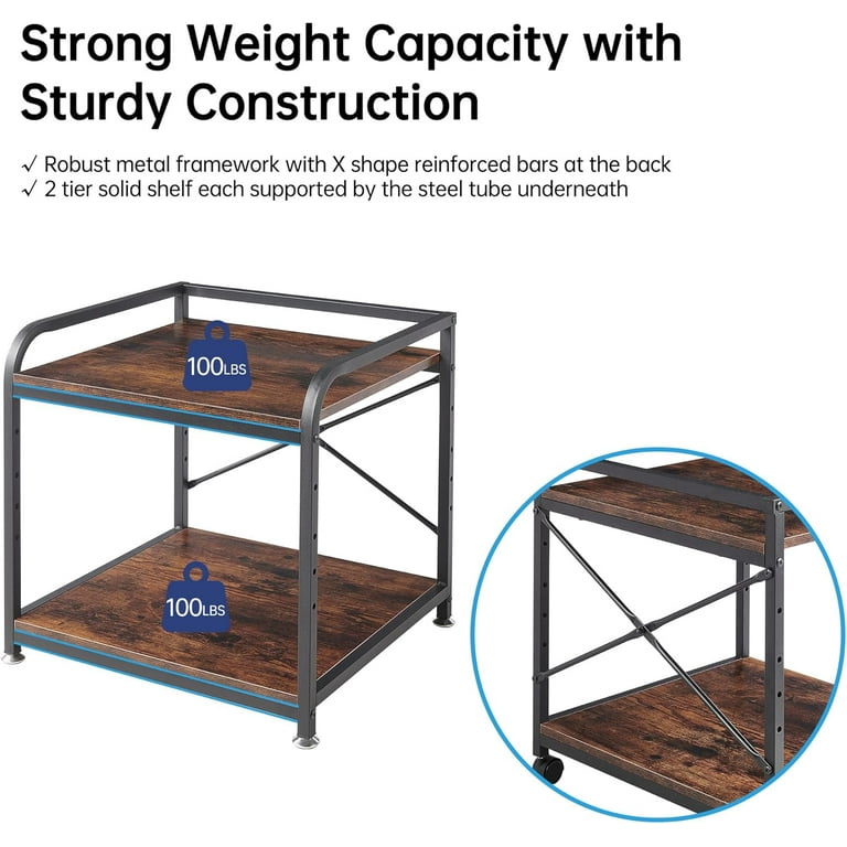 20-Inch Deep Printer Stand With Wheels – 2-Tier Adjustable Shelf, 100 Lb Capacity, White Rolling Cart For Office