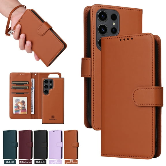 Allytechgroup Flip Case for Samsung Galaxy S25 Ultra with Credit Card Slot, RFID Blocking PU Leather Case with Hand Wrist Slim Fit Shockproof Full Body Protective Cover for Galaxy S25 Ultra, Brown