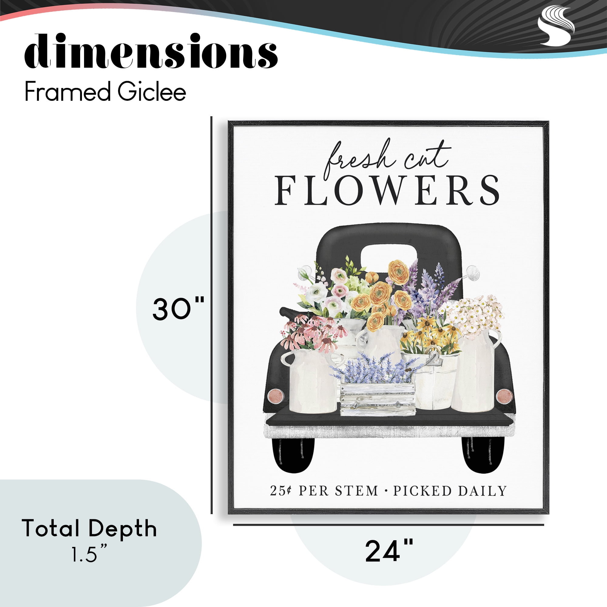 Fresh Flowers Picked Daily Black Framed Giclee Art, design by Lettered and Lined