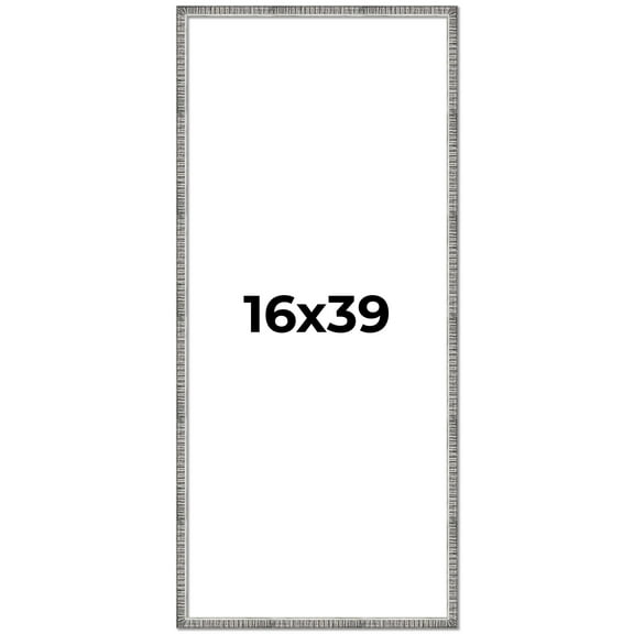 16x39 Frame Silver Grey Distressed Solid Wood Picture Frame | 0.75 Inch Moulding Width | Interior