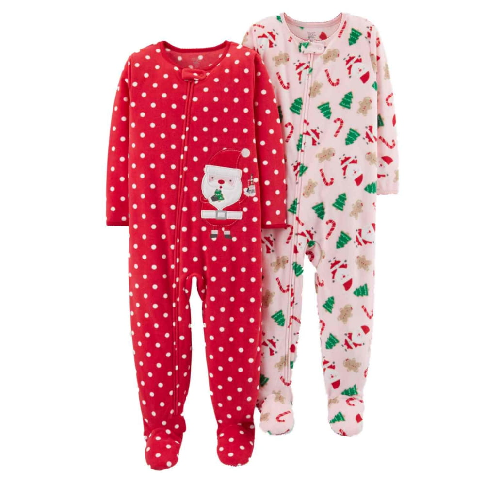 Carter's Carters Infant Girls 2 Pack Fleece Santa Claus Christmas Blanket Sleeper Pajamas