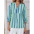 thumbnail image 6 of Womens Puff Sleeve Babydoll Tops Summer V Neck Striped Blouse Cute Casual Loose Fit Flowy Shirts Light Green S, 6 of 9