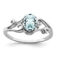 thumbnail image 6 of 925 Sterling Silver Rhodium Plated Diamond and Aquamarine Oval Ring Size 6, 6 of 6