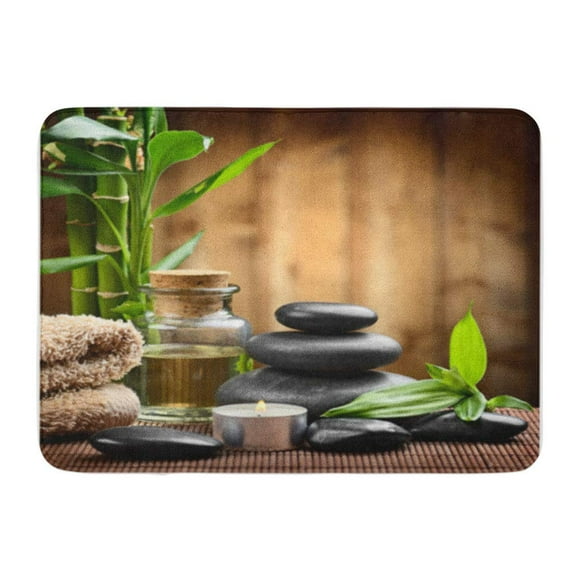 POGLIP Green Massage Zen Basalt Stones and Spa Oil Wood Ayurvedic Doormat Floor Rug Bath Mat 30x18 inch