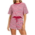 thumbnail image 2 of Xdegoge Women's Striped 2 Piece Shorts Set Casual Short Sleeve T Shirt and High Waisted Drawstring Shorts Summer Lounge Active Tracksuit Pajama Sets, 2 of 6