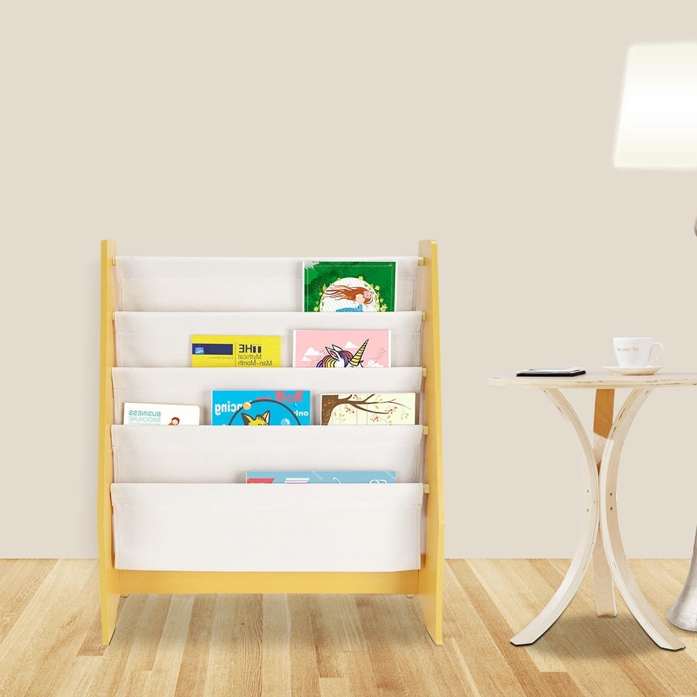 SortWise 4 Tier Kids Book Rack Storage Sling Bookshelf Toy Display Shelf Natural