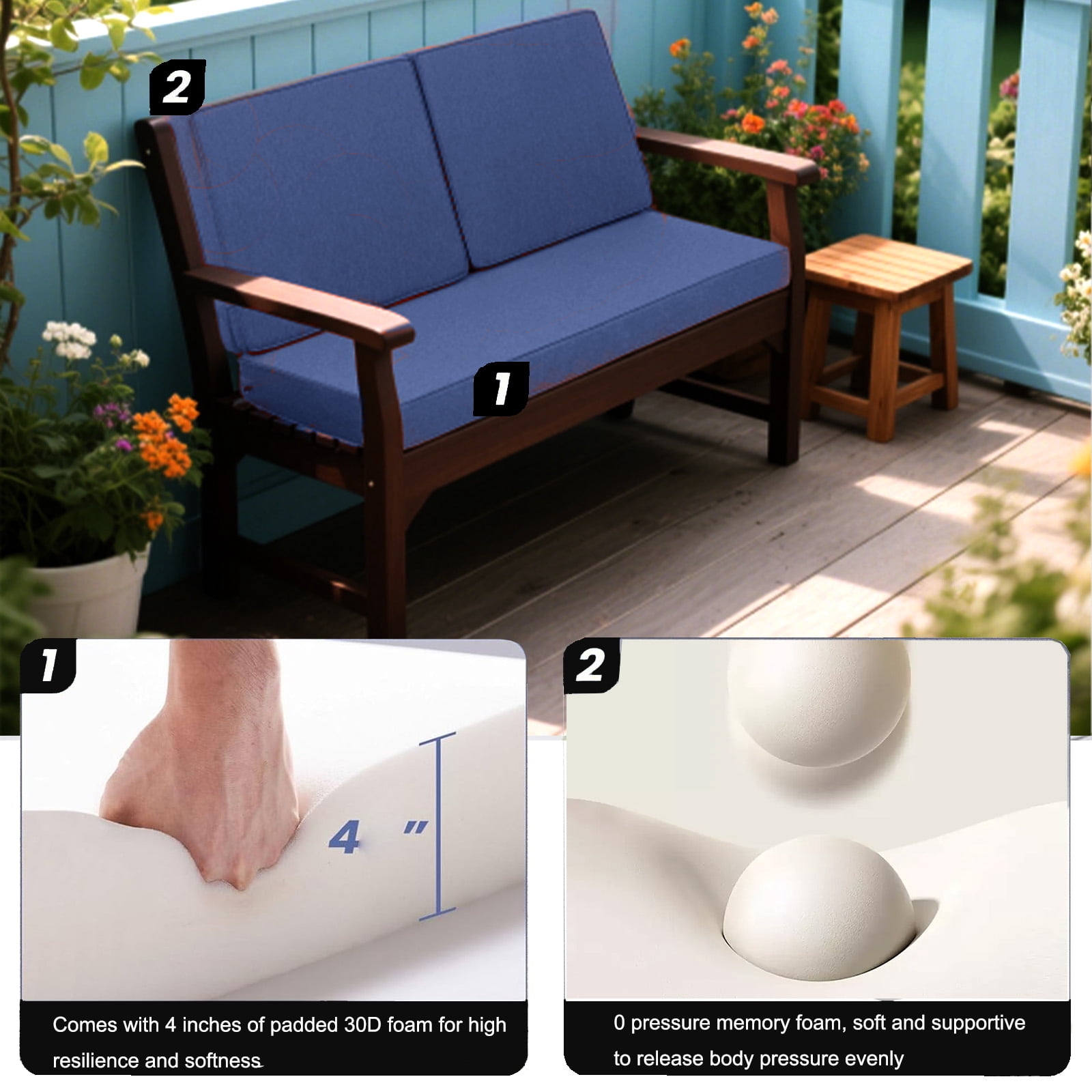 swing Outdoor Loveseat Cushion Set 48 x 28 inch,Waterproof Weather & Fade Resistant Seat and Backrest Cushion Set for Couch, Swing, Bench