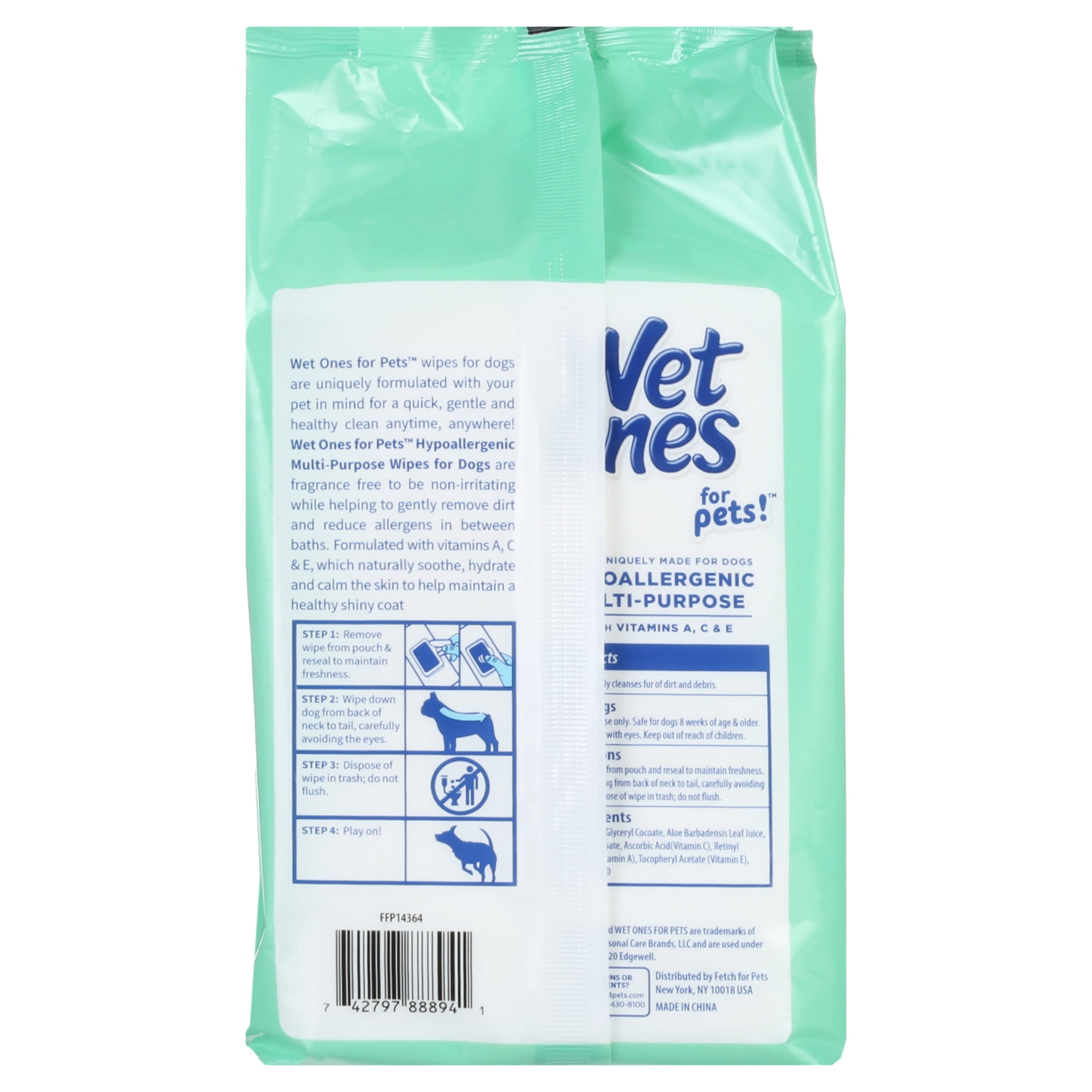 (4 pack) Wet Ones Hypoallergenic Wipe for Dogs - 100 ct pouch